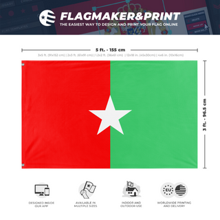 A mockup depicting custom flag specifications and measurements for 'Somalia Jubaland Indepence Flag'