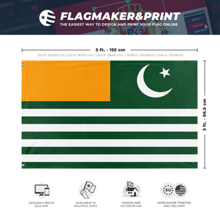 A mockup depicting custom flag specifications and measurements for 'Azad Kashmir Flag'