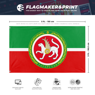 A mockup depicting custom flag specifications and measurements for 'Tatarstan Flag'