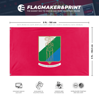 A mockup depicting custom flag specifications and measurements for 'Abruzzo Flag'