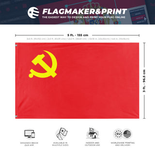 A mockup depicting custom flag specifications and measurements for 'Chinese Communist Party Flag'