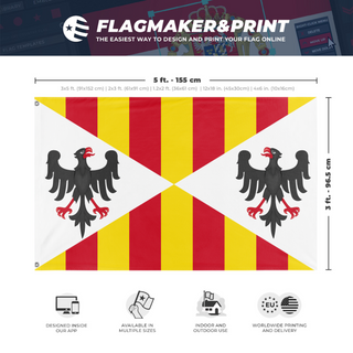 A mockup depicting custom flag specifications and measurements for 'Norman Kingdom of Sicily Flag'