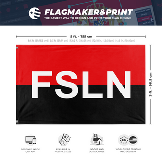 A mockup depicting custom flag specifications and measurements for 'Sandinista National Liberation Front flag'
