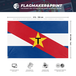 A mockup depicting custom flag specifications and measurements for 'Tupamaros Flag'