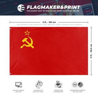 A mockup depicting custom flag specifications and measurements for 'Soviet Union flag'