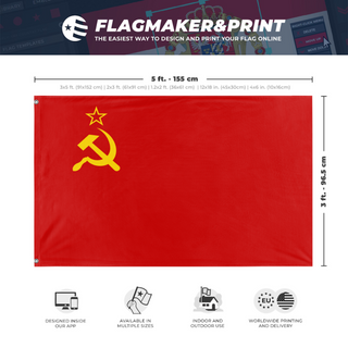 A mockup depicting custom flag specifications and measurements for 'USSR Flag'