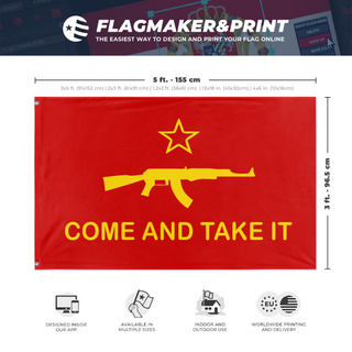 A mockup depicting custom flag specifications and measurements for 'Socialist Rifle Association Flag'