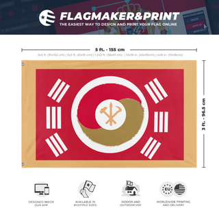A mockup depicting custom flag specifications and measurements for 'Peoples Empire of Korea flag'