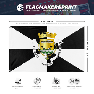 A mockup depicting custom flag specifications and measurements for 'Lisbon Flag'