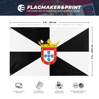 A mockup depicting custom flag specifications and measurements for 'Ceuta Flag'