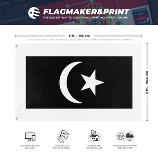A mockup depicting custom flag specifications and measurements for 'Terengganu Flag'