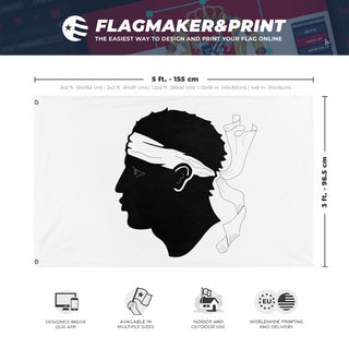 A mockup depicting custom flag specifications and measurements for 'Corsica Flag'