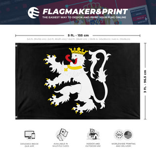 A mockup depicting custom flag specifications and measurements for 'Ghent Flag'