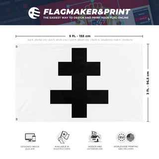 A mockup depicting custom flag specifications and measurements for 'Roeselare Flag'