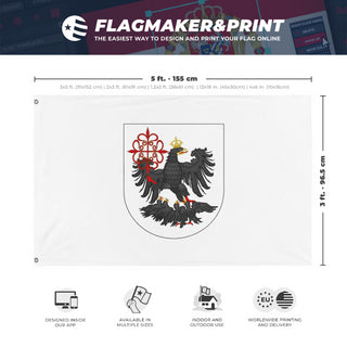 A mockup depicting custom flag specifications and measurements for 'Buenos Aires Flag'