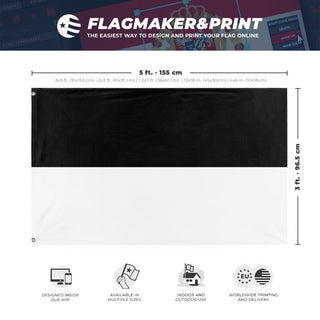 A mockup depicting custom flag specifications and measurements for 'C. of Fribourg Flag'