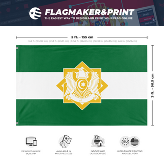 A mockup depicting custom flag specifications and measurements for 'Modernised Al-Andalus Flag'