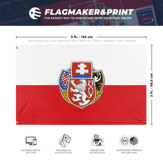 A mockup depicting custom flag specifications and measurements for 'Czechoslovak Legion Flag'