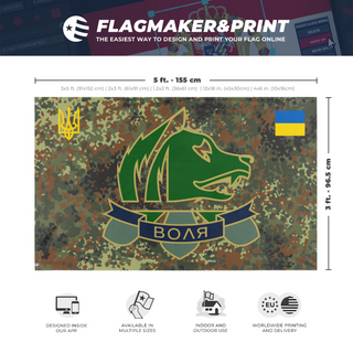 A mockup depicting custom flag specifications and measurements for 'STALKER Freedom flag'