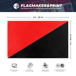 A mockup depicting custom flag specifications and measurements for 'Anarchist Flag'
