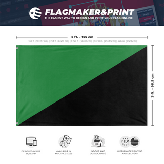 A mockup depicting custom flag specifications and measurements for 'Anarcho-primitivism  Flag'