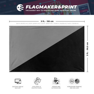 A mockup depicting custom flag specifications and measurements for 'Anarcho-agorism  Flag'