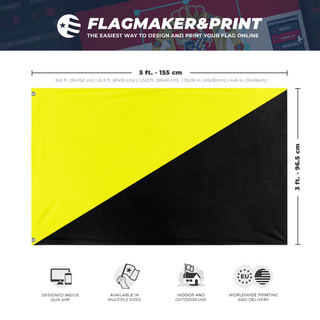 A mockup depicting custom flag specifications and measurements for 'Anarcho-capitalism  Flag'