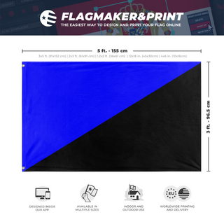 A mockup depicting custom flag specifications and measurements for 'Anarcho-transhumanism  Flag'