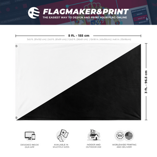 A mockup depicting custom flag specifications and measurements for 'Anarcho-pacifism  Flag'