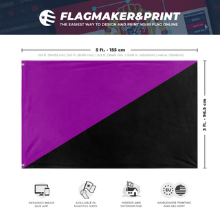 A mockup depicting custom flag specifications and measurements for 'Anarcho-feminism Flag'