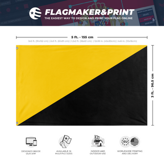 A mockup depicting custom flag specifications and measurements for 'Capitalist Flag'