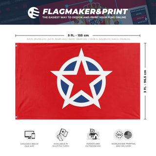 A mockup depicting custom flag specifications and measurements for 'Flag of Democratic Socialism flag'