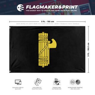 A mockup depicting custom flag specifications and measurements for 'Fascist Flag'