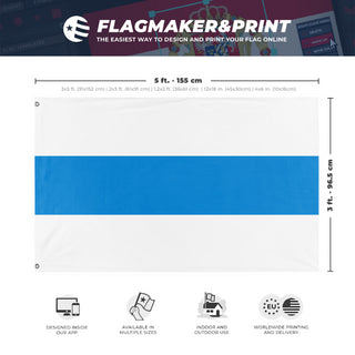A mockup depicting custom flag specifications and measurements for 'Russian No War Flag'