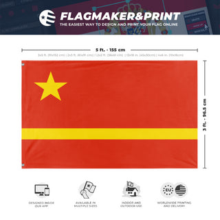 A mockup depicting custom flag specifications and measurements for 'Socialist China Flag'