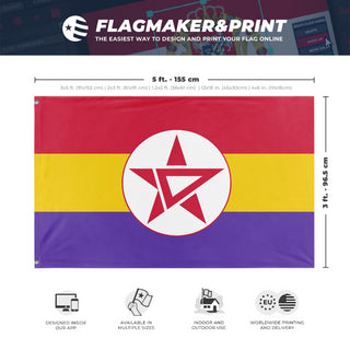 A mockup depicting custom flag specifications and measurements for 'Socialist Spain Flag'