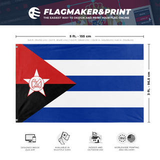 A mockup depicting custom flag specifications and measurements for 'Socialist Cuba Flag'