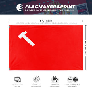 A mockup depicting custom flag specifications and measurements for 'Socialist Sweden Flag'