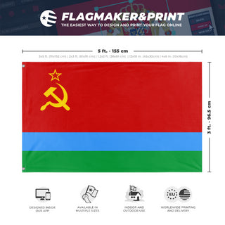 A mockup depicting custom flag specifications and measurements for 'Socialist Finland Flag'