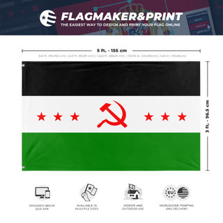 A mockup depicting custom flag specifications and measurements for 'Socialist Syria Flag'
