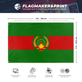 A mockup depicting custom flag specifications and measurements for 'Socialist Bolivia Flag'