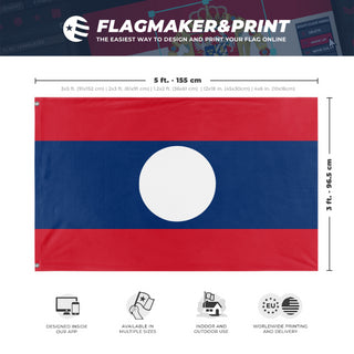 A mockup depicting custom flag specifications and measurements for 'Socialist Laos Flag'