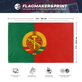 A mockup depicting custom flag specifications and measurements for 'Socialist Portugal Flag'