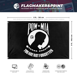 A mockup depicting custom flag specifications and measurements for 'Flag of the missing soldier flag'