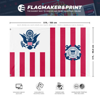 A mockup depicting custom flag specifications and measurements for 'US Coast Guard Flag'