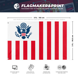 A mockup depicting custom flag specifications and measurements for 'United States Customs Flag'