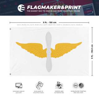 A mockup depicting custom flag specifications and measurements for 'US Army Aviation Branch Flag'