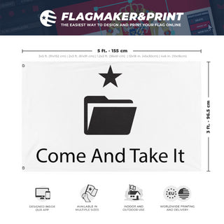 A mockup depicting custom flag specifications and measurements for '3D Printing Flag'