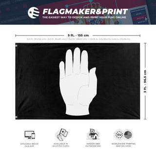 A mockup depicting custom flag specifications and measurements for 'Flag of Isengard flag'