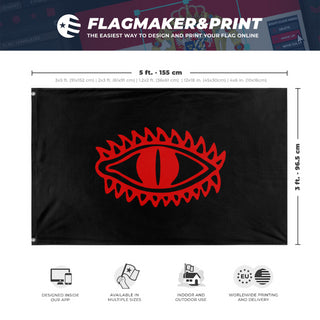 A mockup depicting custom flag specifications and measurements for 'Flag of Mordor flag'
